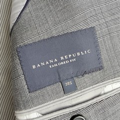 Banana Republic Mens 2pc Tailored Fit Suit 38S 32W 100% Wool Glen Plaid Gray