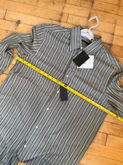 New Claiborne Mens M Medium Green Striped Button Up Long Sleeve Shirt 331
