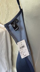 Windsor Blue Satin Cowl Neck Lace Trim Long Gown Side Slit Adj Straps S