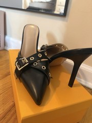 YYBYYB High Heels Pointed Closed Toe Mule Heels Bow Studded Stiletto Heel
