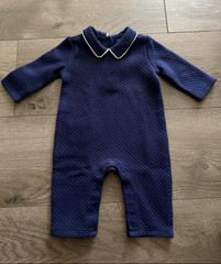 Janie and Jack 0-3M Navy Quilted Collared Long Sleeve Romper One-Piece