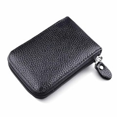 Leather Credit Card Holder RFID-Blocking Zipper Pocket Wallet with ID Window