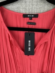 Miss Me Blouse Womens L Cherry Red Tunic V-Neck Bell Sleeve Pleated Tasseled
