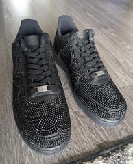 Custom Nike Air Force 1s with Crystal Clear Rhinestones, All Black
