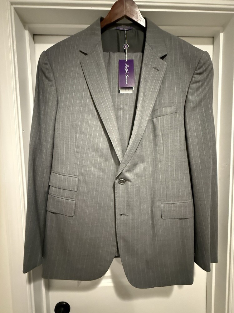 Ralph Lauren Purple Label Made in Italy 100% Wool Pinstripe Suit 46 R