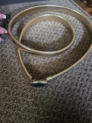 Vintage Style Gold Tone Snake Chain Stretch Belt With Ovel Faux Gemstone Buckle