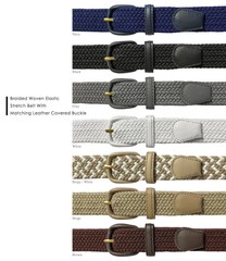 7001 Men’s Leather Covered Buckle Woven Elastic Stretch Belt 1-1/4″ Wide