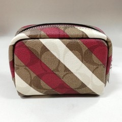 Coach Striped Sig Mini Pouch 1389 Red x BEG Used