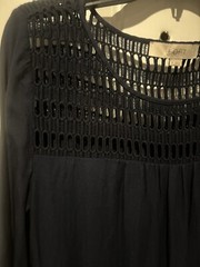 Ann Taylor Loft Blouse Women’s Navy Blue Bell Sleeve top Dressy Holiday Medium