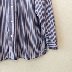 Chaps Button Down Shirt XL Red White Blue Stripe Cotton Preppy Classic Long Slee