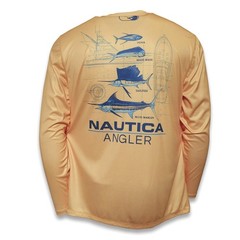 Nautica Angler Apricot Poly Men’s Performance Long Sleeve Shirt UPF 50+ Size XL