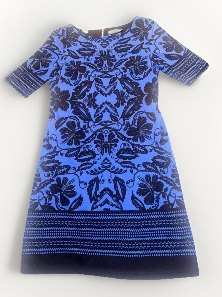 Eliza J Royal Blue Black Ponte Knit Sheath Dress Half Sleeve Exposed gold Zipper