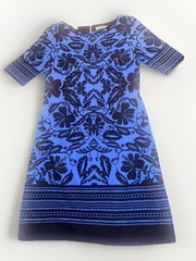 Eliza J Royal Blue Black Ponte Knit Sheath Dress Half Sleeve Exposed gold Zipper
