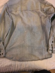 H&M Divided Distressed Denim Shirt Mens Large Light Wash Button Up Long Sleeve