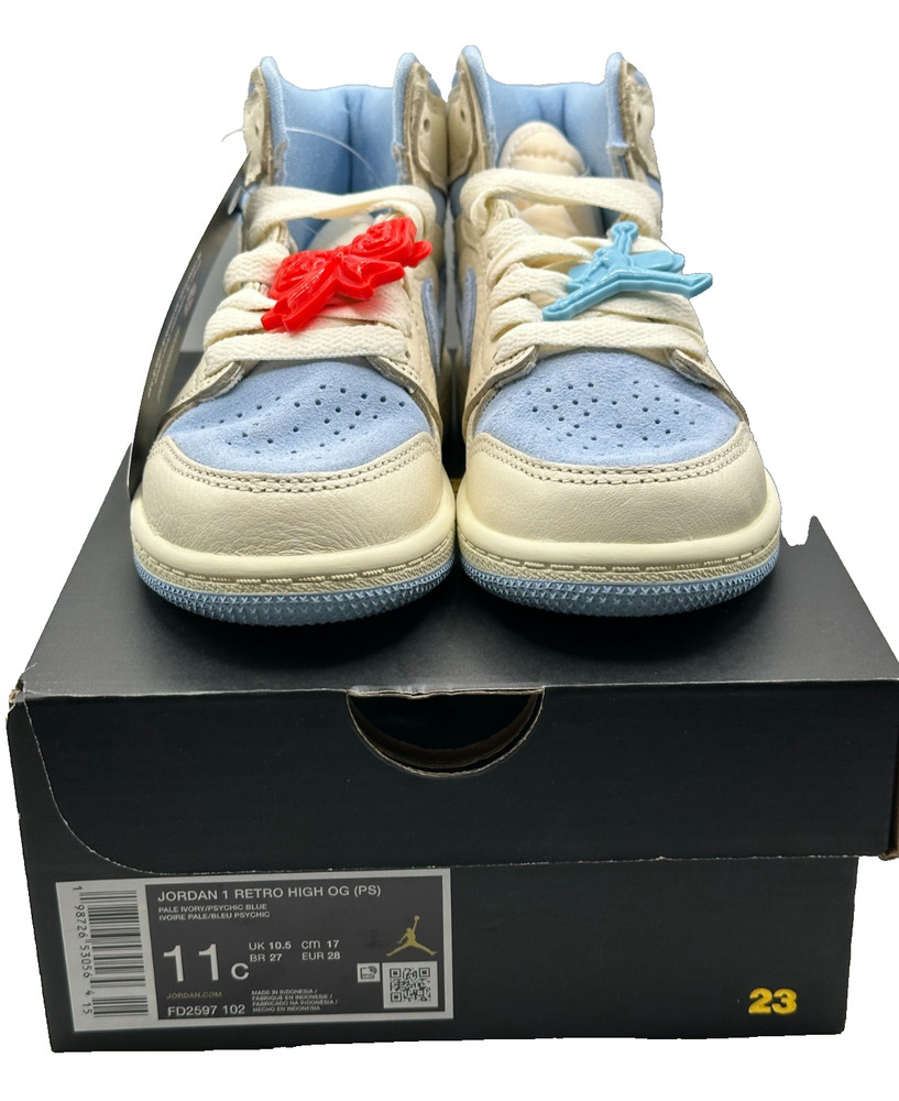 Nike Jordan 1 Retro High OG (PS) Pale Ivory / Psychic Blue ~ 11c ~ FD2597 102