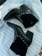 Coach Women’s Black Leather Studded Ankle Bootie Pointed Toe Block Heel 7B