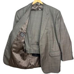 Jos. A. Bank Suit Mens 42R Grey Windowpane 100% Wool Pleated Cuffed 2-Piece Set