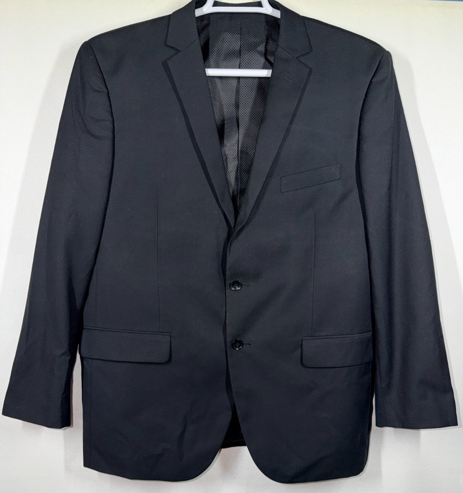 Bocaccio Uomo Mens 46R Size Black Solid Polyester Blazer Pockets Double Button