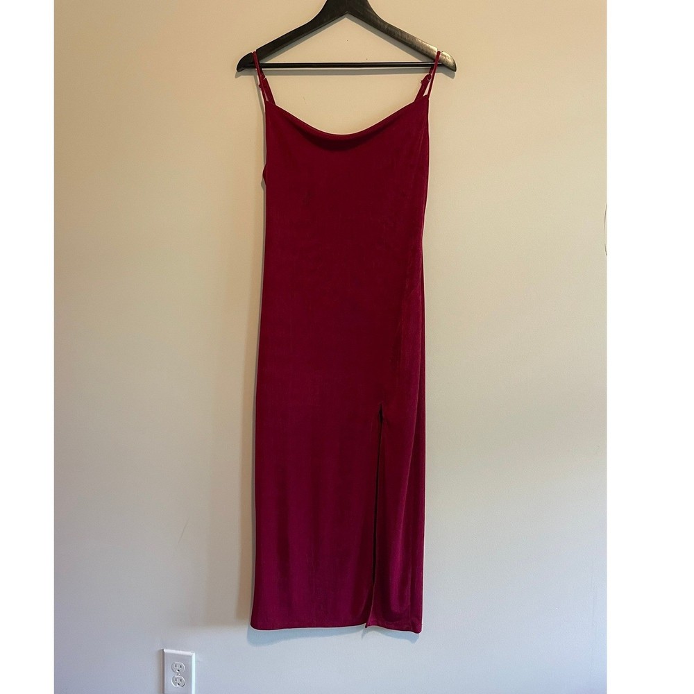 Petal+Pup Magenta Red Cowl Neck Midi Dress Side Slit Adjustable Straps 6