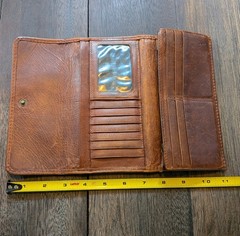 Frye Melissa Continental Snap Trifold Wallet Cognac Brown Distressed Leather