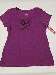 Merona Round Neck Purple Tee With Rosette Embellished Neckline Size L