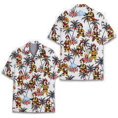 Cute Firefighter Goose Hawaiian Shirt Cartoon Duck Fireman Print, Summer Party