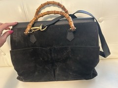 Gucci Navy Bamboo Top Handle Satchel, Gold Hardware, Magnetic, Dust Bag