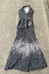 $745 Halston Women’s White Moss Green Gray Pleated Halter Midi Dress Size 12
