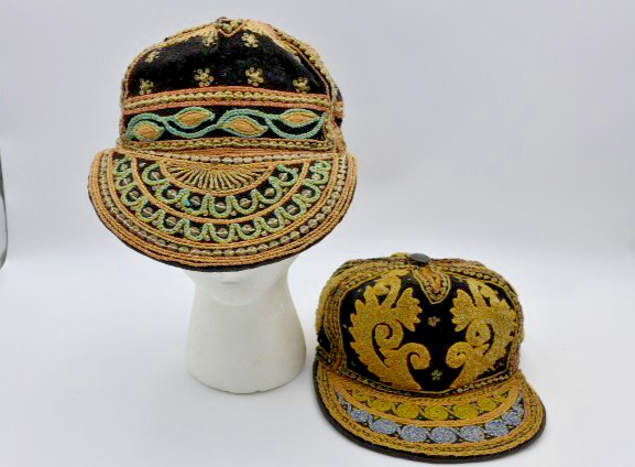 Vintage Myanmar Burma Beaded Embroidered Velvet Hand Made Caps Black & Gold (2)