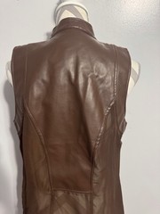 Cotton Express Brown Sleeveless Faux Leather Zip Front Mesh Tie Hem Vest L