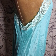 Victoria’s Secret Blue Lace Trim V-Neck Sleeveless Chemise Gown L/G