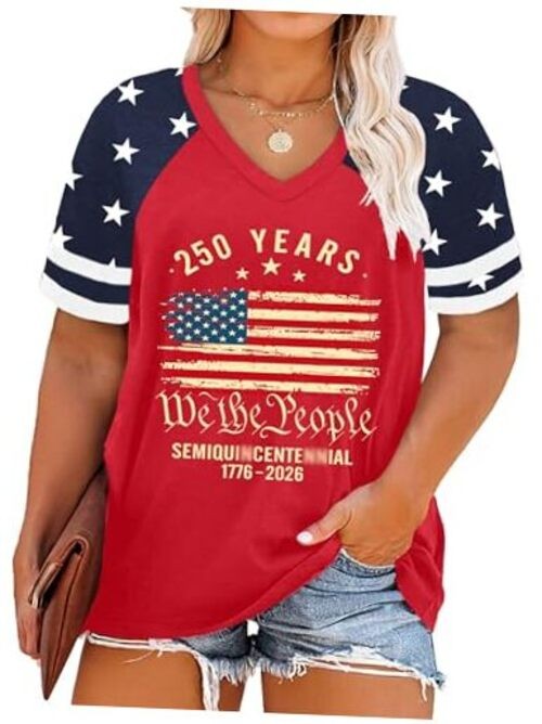 Plus Size USA Shirts for Women 4th of July Tshirt America 5X-Large Plus Red5