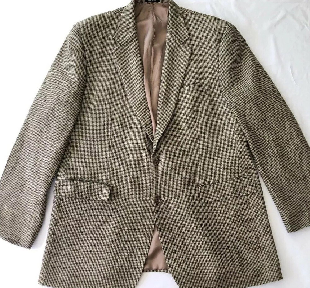 Chaps Two Button Blazer Sport Coat Suit Jacket 44R Brown Gray EUC PolyRayon