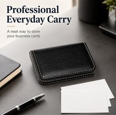 PU Leather Business Card Holder – Professional Pocket Wallet w Magnetic Closure