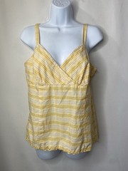 Ann Taylor LOFT Plaid Eyelet Tank Top Size 10 Butter Yellow Spring Festival Y2K