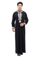 Men’s Traditional Arabic Thobe Long Sleeve Kaftan Robe for Eid Prayer & Wedding
