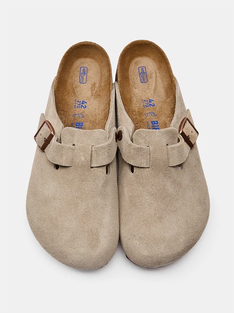 Men’s Birkenstock Boston Soft Footbed Wide Suede Clog – Taupe