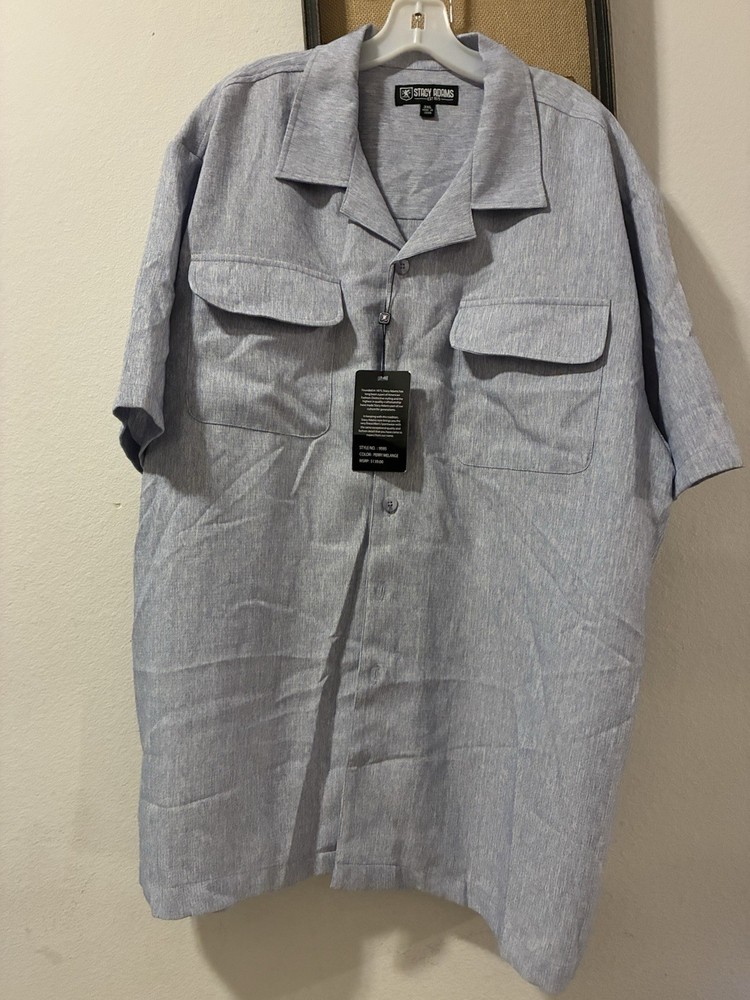 Stacy Adams Men’s 3XL Big & Tall Blue Woven Rayon Button-Front Shirt Pockets