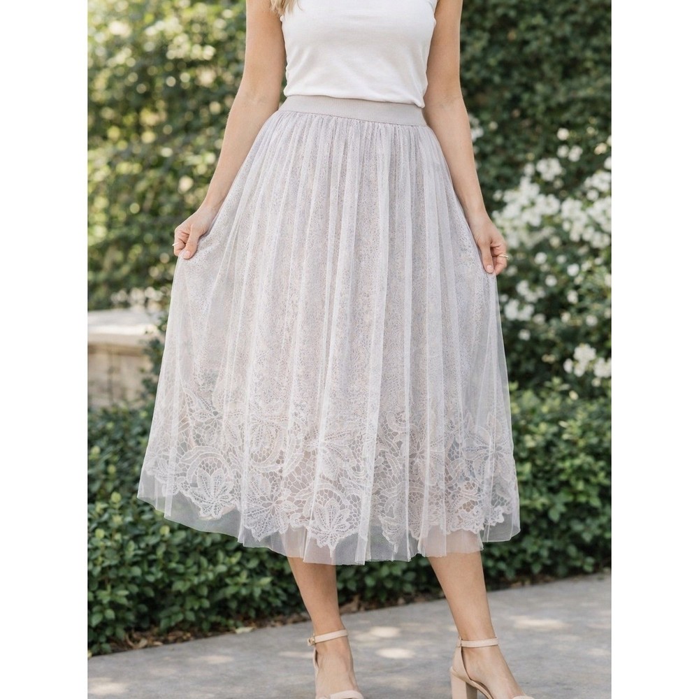 Elegant Lace Overlay Skirt – Gray Love Nation.