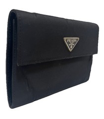 PRADA Tessuto Triangle logo Trifold Wallet Nylon Black