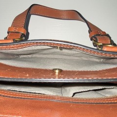 Fossil Brown Satchel/Top Handle Bag Gold Hardware Zip/Magnetic + Detach Strap