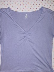 ME to WE Essentials Lavender Ruched V-Neck Long Sleeve Crop Top Women’s Large