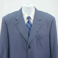 Canali Super 120s Wool Blue Striped 2 Piece Suit 44L 39 / 31 Pleated Cuffed Mid
