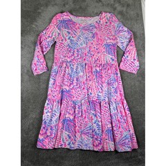 Lilly Pulitzer Pink Purple Seashell Tiered Knit Dress 3/4 Sleeve Medium
