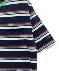 Madison Blue Women’s Navy Horizontal Stripes Pocket T-Shirt S Cotton
