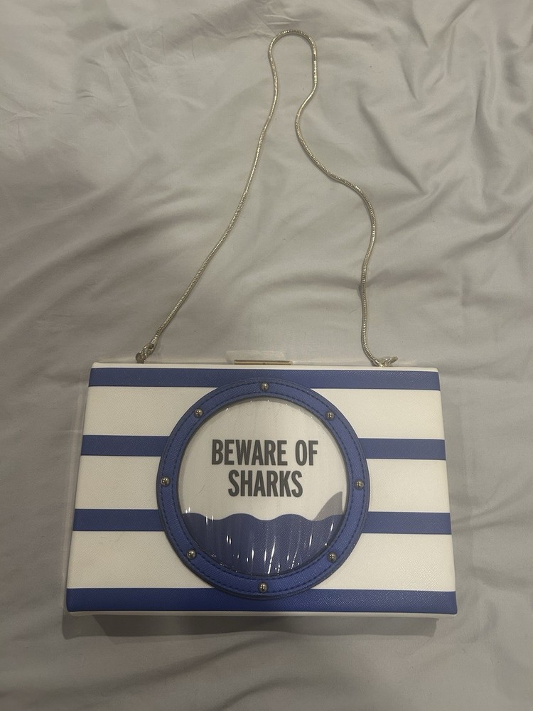 Kate Spade Emanuelle Make A Splash Beware Of Sharks Shoulder Bag Clutch