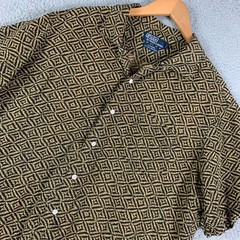Polo Ralph Lauren Bonnard Shirt Mens Large Gold Silk Linen Geometric Camp Collar