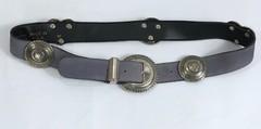 Leather Concho Belt Sueded Gray Blue Women Size M/L 30 inch to 34 inch – Vintage