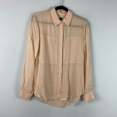 Theory Silk Blend Durlia Button Up Shirt Size Small Soft Peach Sheer Long Sleeve