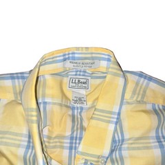 L.L.Bean Mens Wrinkle Resistant Slightly Fitted Plaid Shirt Yellow/Blue L